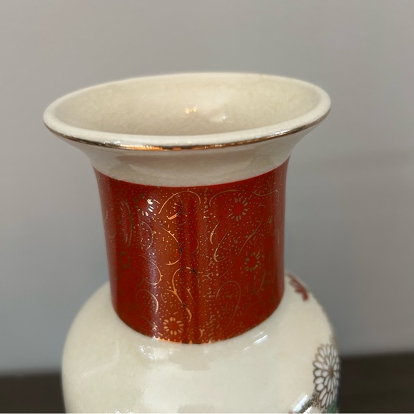 Vintage Satsuma 12"  Floral Crackle Glaze Vase Made in Japan - Picture 7 of 14